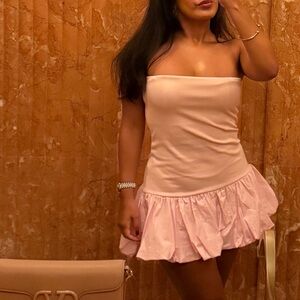 Balloon Straight Neck Mini Dress